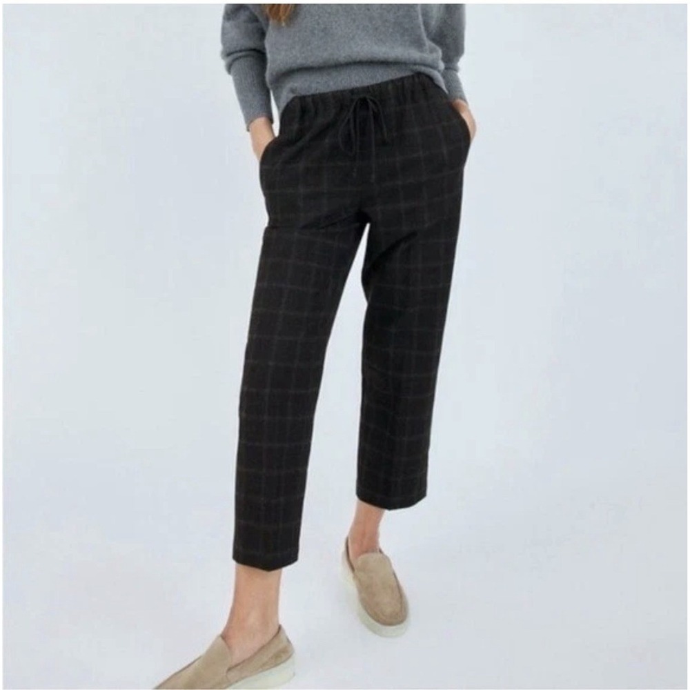 Aritzia Babaton The Group Jimmy Pants XS Black/Charcoal Plaid Windowpane Flannel